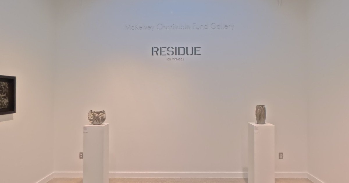A 360 degree photograph of the RESIDUE exhibition at Rockport Center for the Arts.